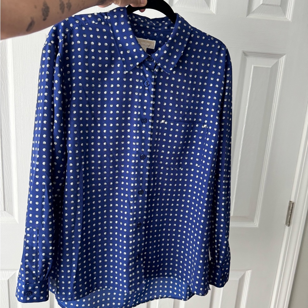 MICHAEL Michael Kors Polka Dot Button Down Blouse / Shirt Multicolor White Blue